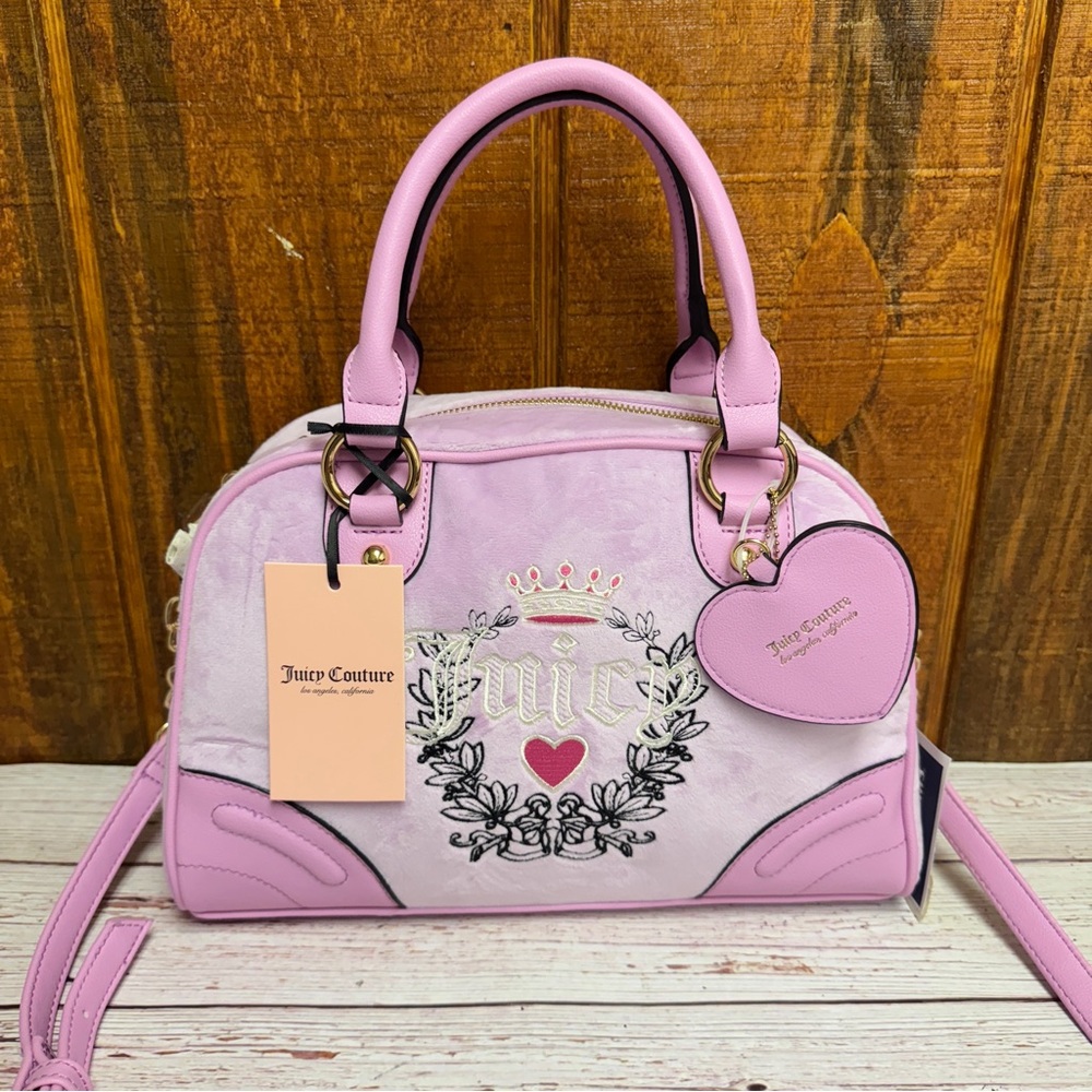 Juicy Couture Heritage Bowlers Velour Satchel Bag - Fondant Pink